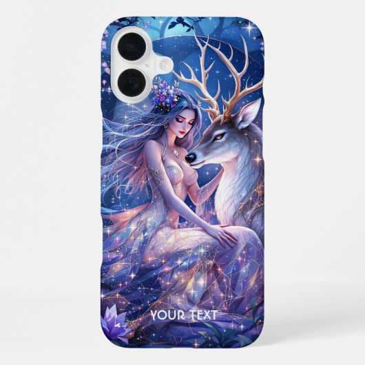 幻想的なかわいい森の少女と鹿 iPhoneケース (裏面)
