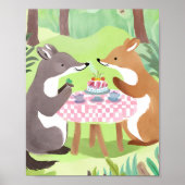 幻想的なかわいい水彩画 森の動物のピクニック ポスター (正面)