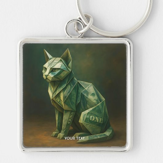 幻想的なかわいい猫の折り紙お金 キーホルダー (正面)