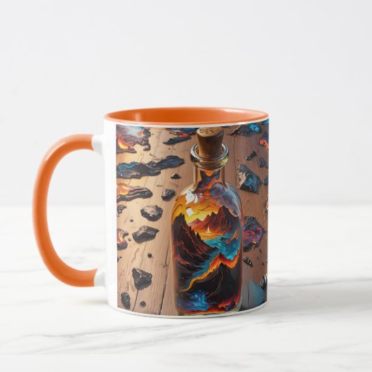 幻想的なかわいい瓶の中の火山 マグカップ (左)