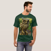 幻想的なかわいい真鍮のフクロウスケート Tシャツ (正面フル)