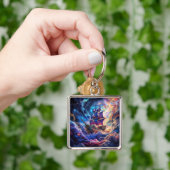 幻想的なかわいい雲の宇宙船 キーホルダー (手)