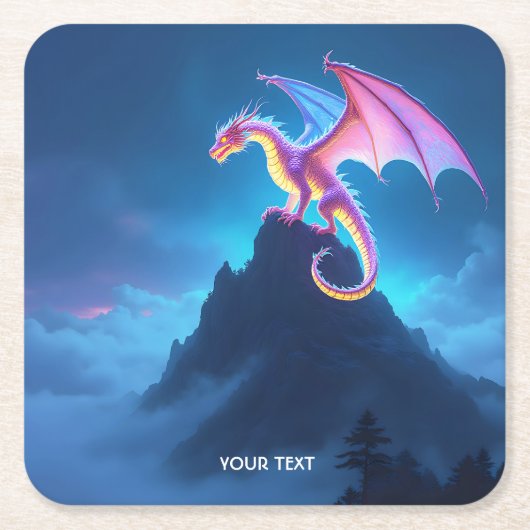 幻想的なかわいい霧に包まれたドラゴン スクエアペーパーコースター (正面)