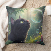 幻想的なかわいい黒猫の森 クッション (ブランケット)