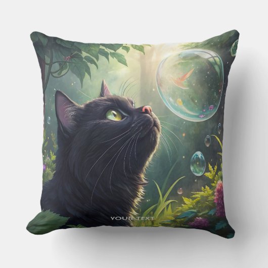 幻想的なかわいい黒猫の森 クッション (正面)