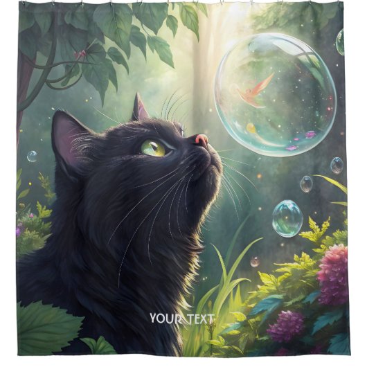 幻想的なかわいい黒猫の森 シャワーカーテン (正面)