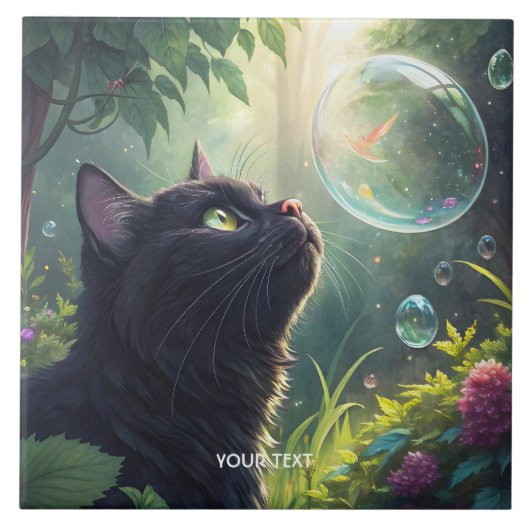 幻想的なかわいい黒猫の森 タイル (正面)