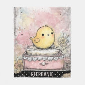 幻想的なひよこの花の水彩アート フリースブランケット (正面)