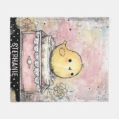 幻想的なひよこの花の水彩アート フリースブランケット (正面(横))