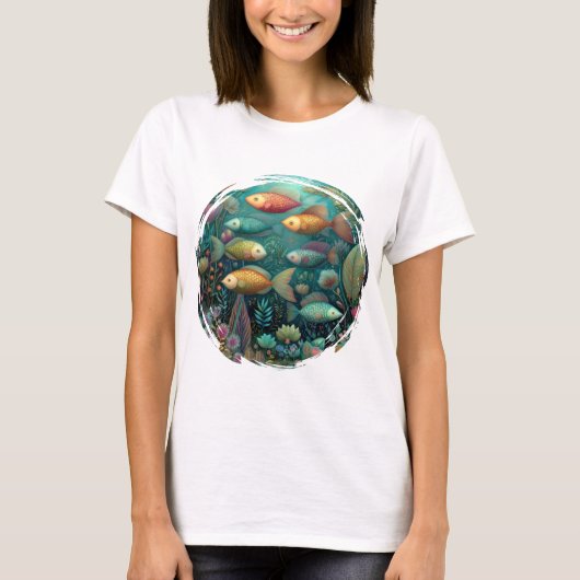 幻想的なアクアリウムの幻想的な魚の女性向け Tシャツ (正面)