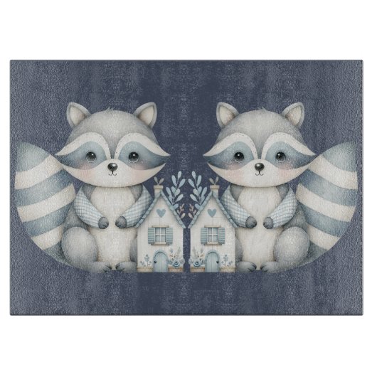 幻想的なアライグマの夜の森の小屋のシーン カッティングボード (正面)