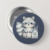 幻想的なアライグマの夜の森の小屋のシーン 缶バッジ (正面&裏面)