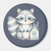 幻想的なアライグマの夜の森の小屋の風景 マグネット (正面)