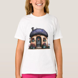 幻想的なイラストの可愛らしいコテージの家 Tシャツ
