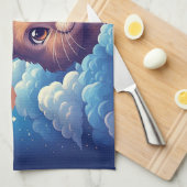 幻想的なイースターのウサギと雲 🐰☁️ ソフトパステル キッチンタオル (四つ折り)