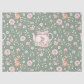 幻想的なウサギのティーポット 春の花柄 薄葉紙 (正面)