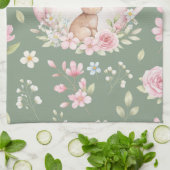 幻想的なウサギのティーポット 花 春 キッチンタオル (折り畳み)