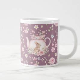 幻想的なウサギのティーポット 花 春 ジャンボコーヒーマグカップ