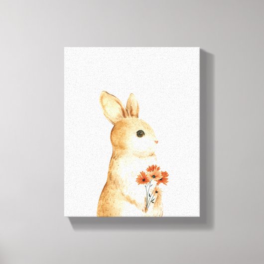 幻想的なウサギの花の森の保育園の装飾 キャンバスプリント (正面)