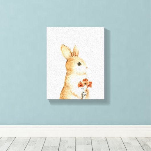 幻想的なウサギの花の森の保育園の装飾 キャンバスプリント (インサイチュ (ウッドフロア))