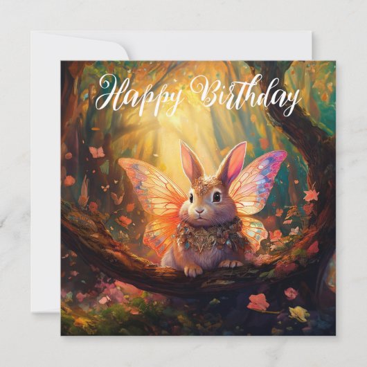 幻想的なウサギの魔法の森 お誕生日おめでとう カード (正面)