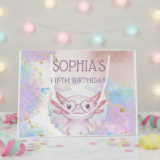 幻想的なウーパールーパーの子供の誕生日 ラージペーパーバッグ