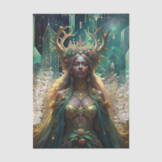 幻想的なエメラルドの森の女王たちのデコパージュ 薄葉紙 (正面)