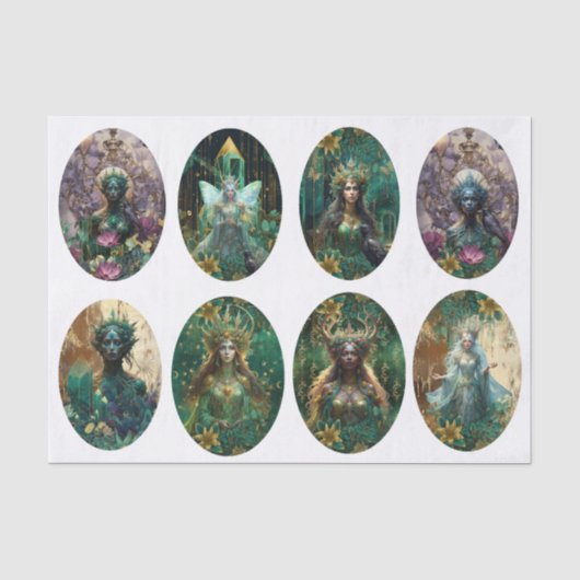 幻想的なエメラルドの森の女王デコパージュ 薄葉紙 (正面)