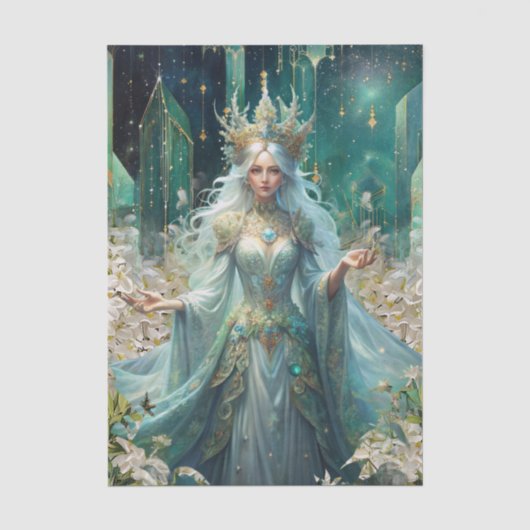 幻想的なエメラルドの森の女王デコパージュ 薄葉紙 (正面)