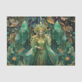 幻想的なエメラルドの森の女王デコパージュ 薄葉紙