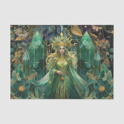 幻想的なエメラルドの森の女王デコパージュ 薄葉紙 (正面)
