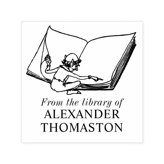 幻想的なエルフが大きな本を読む 図書館名 セルフインキングスタンプ (デザイン)