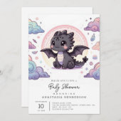 幻想的なエレガントなドラゴンのベビーシャワー 招待状 (正面/裏面)