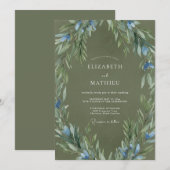 幻想的なオリーブとヤグルマギクのリースの結婚式 招待状 (正面/裏面)