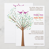 幻想的なオレンジとフクシアのラブバードツリー招待状 招待状 (正面/裏面)