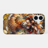 幻想的なオレンジとホワイトのポーランド鶏舎 iPhone 16ケース (裏面横)