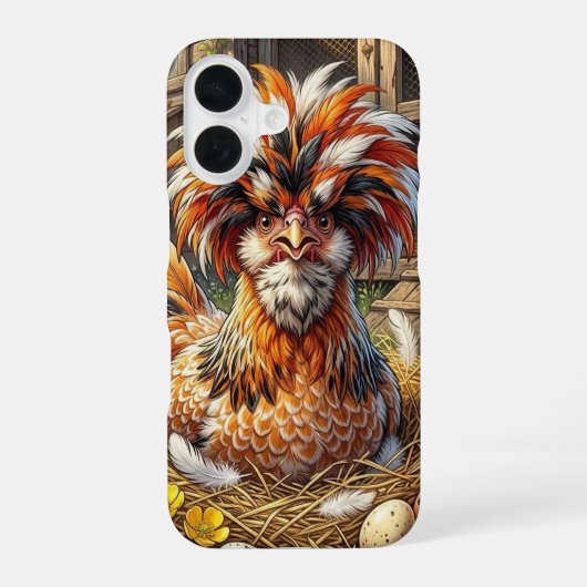 幻想的なオレンジとホワイトのポーランド鶏舎 iPhone 16ケース (裏面)