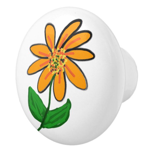 幻想的なオレンジの花と緑の葉 セラミックノブ (右)