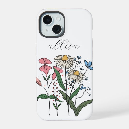 幻想的なオーダーメイドの花と野の花のデザイン iPhone 15ケース (裏面)