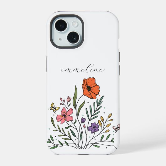 幻想的なオーダーメイドの花と野の花 iPhone 15ケース (裏面)