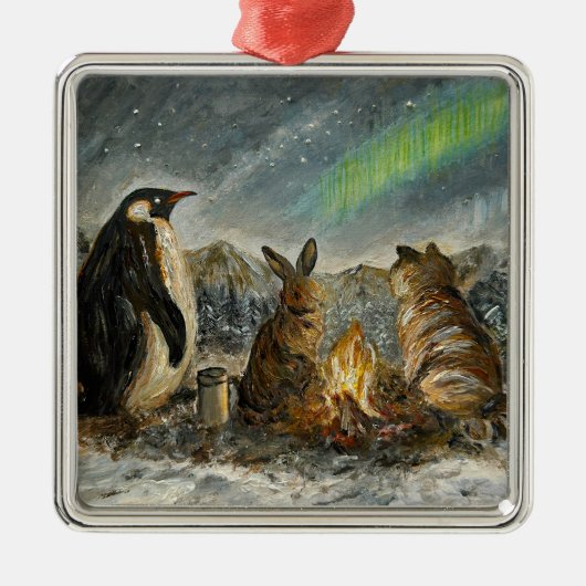 幻想的なオーロラの動物たちの絵画 メタルオーナメント (正面)