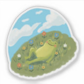 幻想的なカエルが丘でのんびりイラスト シール (正面)