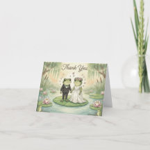 幻想的なカエルカップルの結婚式御礼カード