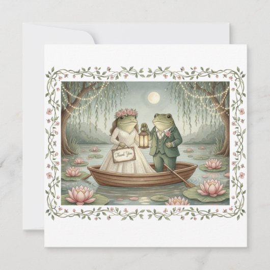 幻想的なカエル夫婦の結婚式の御礼カード サンキューカード (正面)