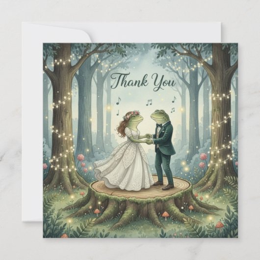 幻想的なカエル夫婦の結婚式の御礼カード サンキューカード (正面)