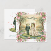 幻想的なカエル夫婦の結婚式の御礼カード サンキューカード (正面/裏面)