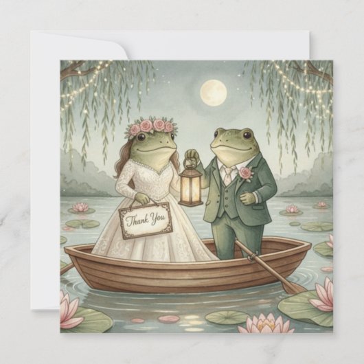 幻想的なカエル夫婦の結婚式の御礼カード サンキューカード (正面)