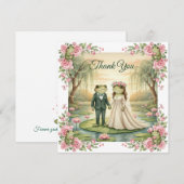 幻想的なカエル夫婦の結婚式の御礼カード サンキューカード (正面/裏面)