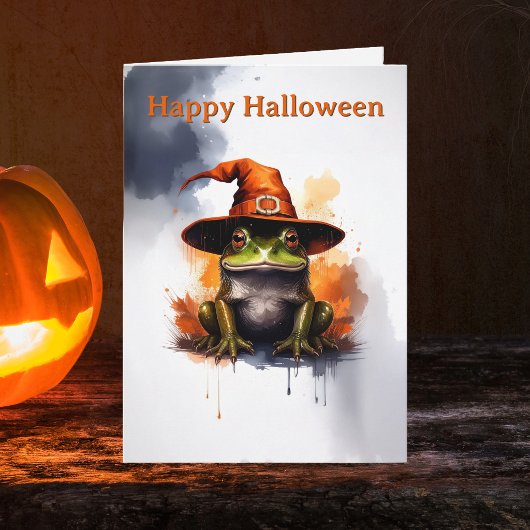 幻想的なカエル オレンジ色の魔女の帽子 ハロウィン カード