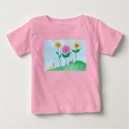 幻想的なカタツムリと色とりどりの花 ベビーTシャツ